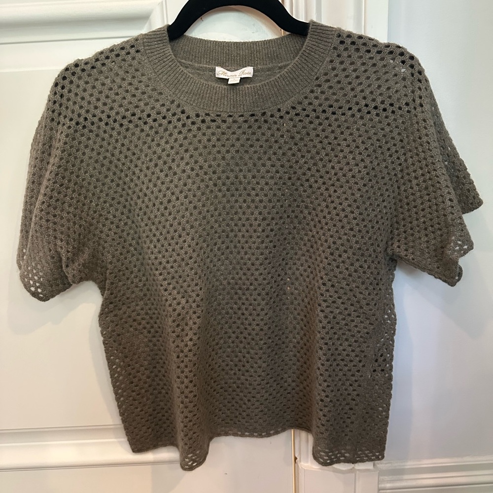 Minnie Rose Women’s Cashmere Top – Classic Luxury Knit - Size Small Olive